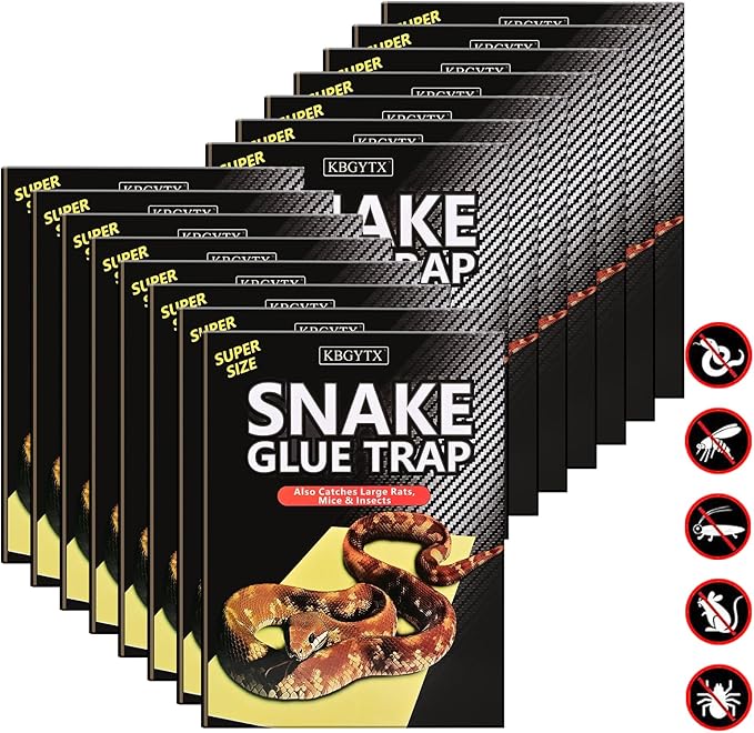 4 Pack 10" x 16" Large Snake Glue Traps with Enhanced Stickiness, Snake Rat Sticky Pad Board for House Indoor Outdoor, Sticky Glue Traps for Snakes, Mice, Rats, Easy to Set