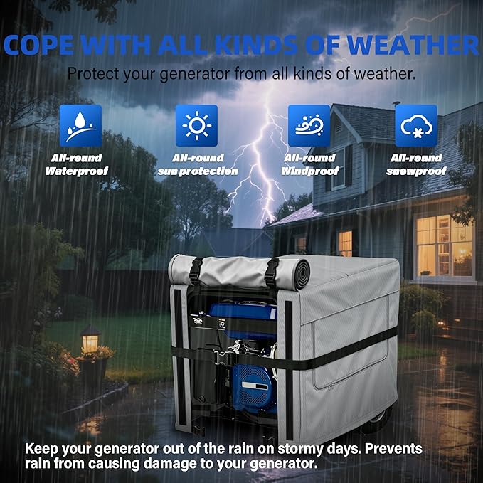Generator Covers, 900D Heavy Duty Waterproof Fabric. 32L×24W×24H Inch Outdoor Generator Covers, with Windproof Strap Buckles. Fits most 5000-10000 watt Generators, Gray.