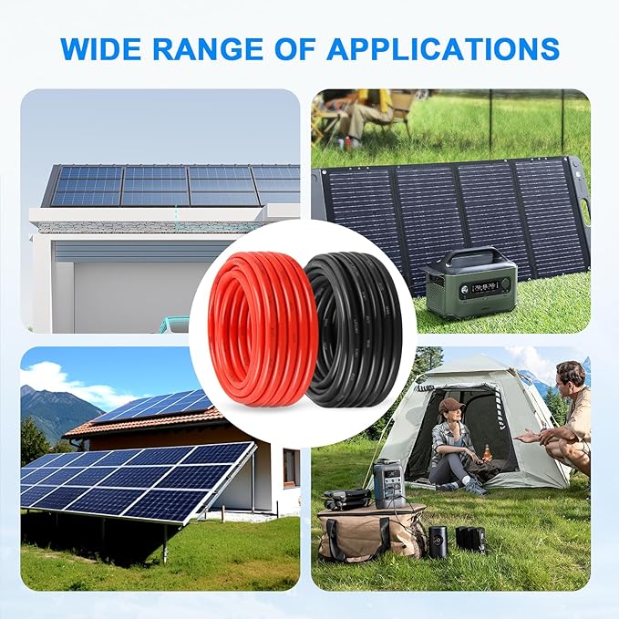 XRDS -RF 8AWG Solar Panel Wire 10mm², 2 Pack 50FT Red & Black Solar Extension Cable, PV Wire with Tinned Copper, Sunlight & UV Resistant, for Solar Panel, RV, Inverter, Battery, Off-Grid Systems