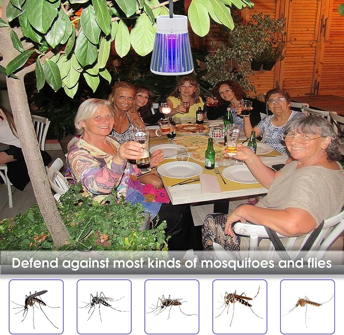 Rechargeable Mosquito Zapper for Home & Camping - UV Purple Light Electric Insect Trap, USB Charging, Safety Grid, Indoor/Outdoor Bug Killer (Gray)