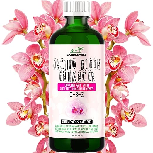 GARDENWISE 0-3-2 Giant Bloom: Orchid Bloom Enhancer - Orchid Bloom Booster Fertilizer - Orchid Food Concentrate - Chelated Nutrients for Healthy Flower & Reblooms (32 OZ), GW-05030-C-01