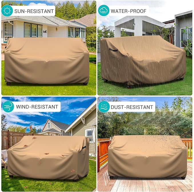 Patio Sofa Cover Waterproof - Heavy Duty 3-Seater Outdoor Couch Cover, Patio Furniture Covers with Air Vent and Handles, 88"L ×33" D×32" H, Brown