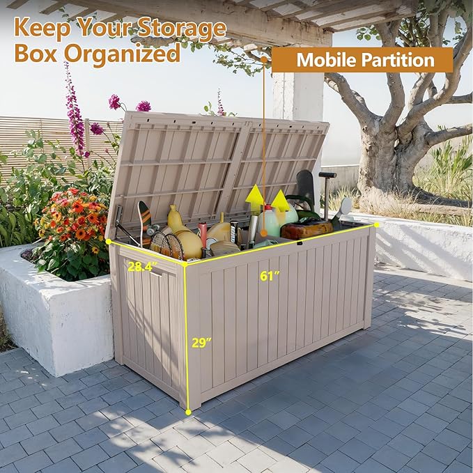 Zapdos Outdoor Storage Box, 180 Gallon Resin Deck Box Resin Patio Storage Box Bin for Furniture Cushions Garden Tools, Waterproof Lockable Large Outside Storage Boxes, Grey