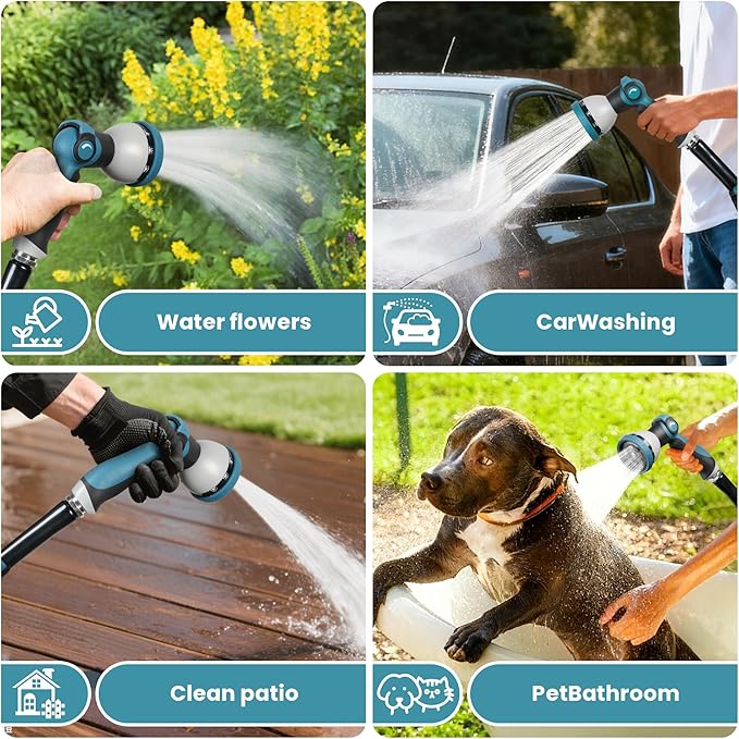 Garden Hose Water Hose 100ft Lightweight Flexible, Kink-Free Outdoor Heavy Duty 3/4" Rustproof Metal Fittings, 10-Pattern 360° Rotating Spray Nozzle for Yard Lawn Car Wash
