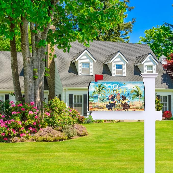 Summer Dog Mailbox Covers Magnetic Hello Summer Mailbox Cover Seasonal Post Letter Box Cover for Garden Yard Decor 25.5x21 Inch