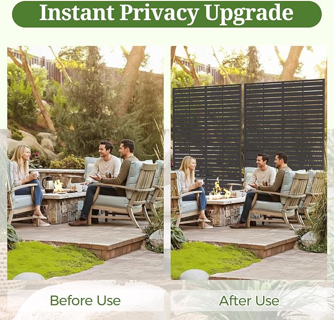 Privacy Screen Outdoor 72" H×47" W Freestanding Privacy Panel with Stand, HDPE Decorative Privacy Fence with Louver Pattern, Patio Divider Screen, Privacy Screens for Outside