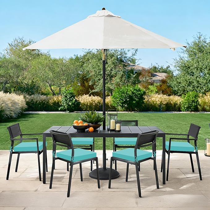 Basic Beyond Outdoor Chair Cushions Set of 6, Square Corner Outdoor Cushions for Patio Furniture, Water Resistant Patio Chair Cushions with 2 Ties, 18.5x16x3, Teal
