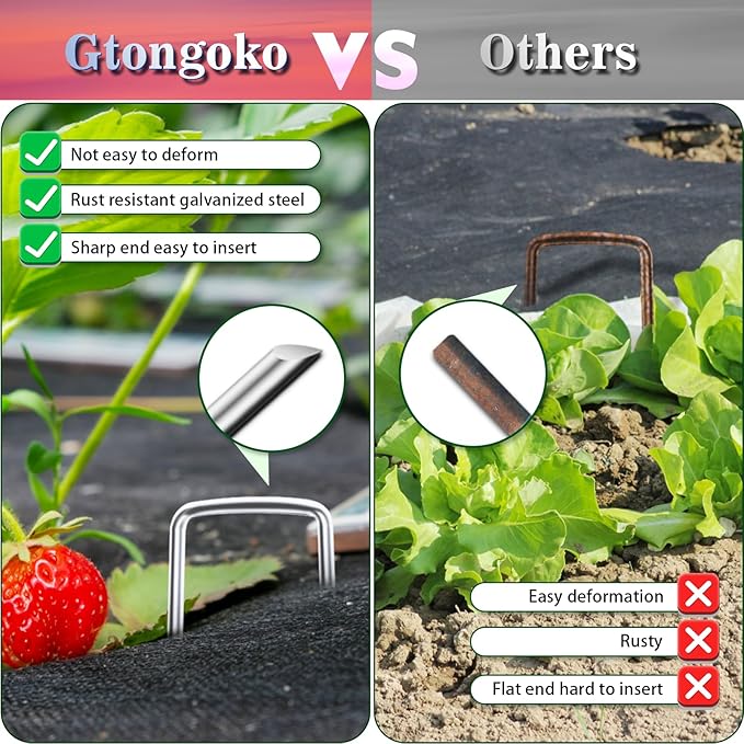Gtongoko 120 Pack Galvanized Landscape Staples Garden Plant Cover Stakes 10 Inch 11 Gauge SOD Staples Ground Fence Stakes for Landscaping Securing Weed Barrier Fabric, Christmas Decorations