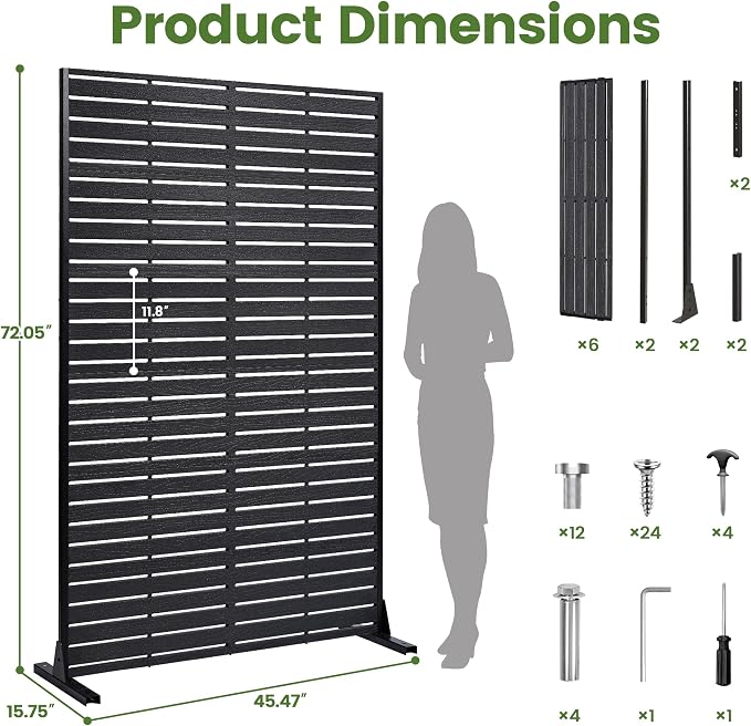 Outdoor Privacy Screen 72" H HDPE Decorative Freestanding Privacy Panel, Sandblasting Louvered Privacy Screens with Stand, Weather-Resistant Panel for Patio, Balcony, Backyard(6 Panels)