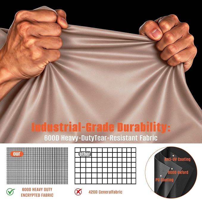 Rectangular Patio Table Cover 98"L x 79"W x 32"H, 600D Oxford, Khaki | 600D Oxford Cloth Waterproof Outdoor Dining Table and Chairs Furniture Covers