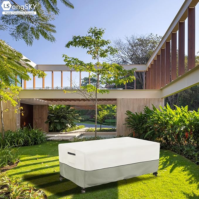 Outdoor Coffee Table Cover,Waterproof Rectangular Patio Small Side Table Cover,48 x 28 x 16 inch,Outdoor Table Covers Waterproof Rectangle,White&Grey-Green.