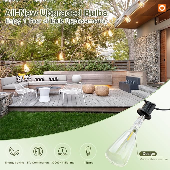 addlon 52(48+6) FT Solar String Lights Waterproof,Patio Lights Solar Powered with Remote & USB Port 16+1 LED Shatterproof Bulbs 3 Light Modes, Dimmable Solar Light for Camping Backyard Garden