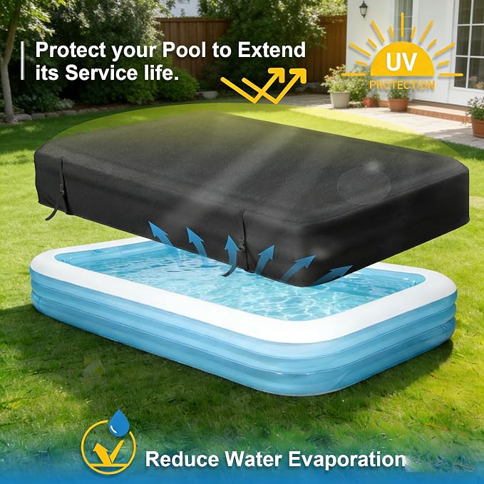 Rectangular Pool Cover for Inflatable Pool, Upgrade Design 420D Heavy-Duty Waterproof Oxford Pool Cover for Above Ground Rectangular Inflatable Swimming Pool with Windproof Buckle (103x69x20IN)