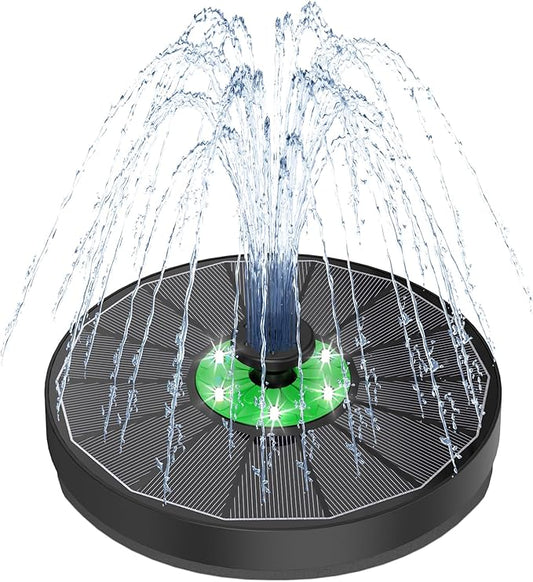 Yzert Solar Fountain for Bird Bath Green Flower White Lights, 3.5W Glass Solar Bird Bath Fountains with 2200 mAh Battery, Solar Fountain Pump with 7 Nozzles for Outdoor Garden, Pond, Pool Decor
