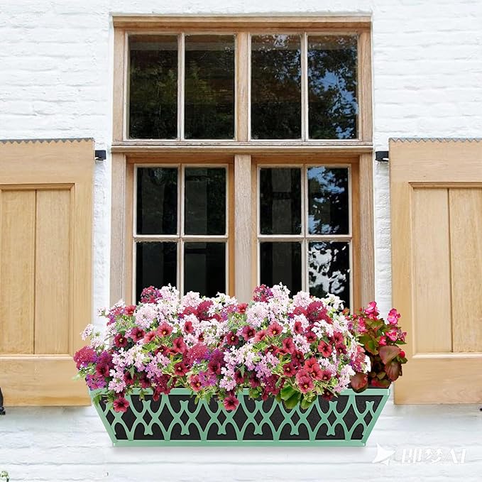 2 Pack 24 Inch Window Boxes Planters Railing Planter Box with Adjustable Brackets & Non-Woven Fabric Plant Grow Bags Deck Railing Planter Boxes Balcony Hanging Flower Box for Outdoor Plants