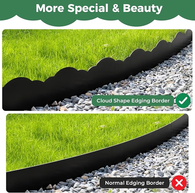 120 FT Landscape Edging Border with 180 Spikes, 2.8 Inch Tall Plastic Lawn Edging Border, No Dig Flexible Garden Edging Border for Flower Beds Landscaping Yard Pathway Paver Tree Fence Edging (Black)