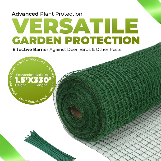 Netting Rolls 330' x 18" Wide. A Great Deer Deterrent for odd Shaped Plants and Especially Young Trees. Also Provides Protection for Your Plants from Heavy Snow and ice Damage.