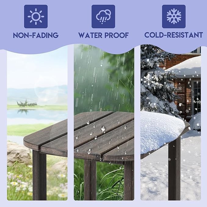 LZRS 2-Tier Patio Side Table, Heavy Duty HDPE Outdoor End Table with Wood Texture, Weatherproof Composite Table for Adirondack Chairs, Deck, Pool, Indoor/Outdoor, No Peeling Cracking(Brown Mixture)
