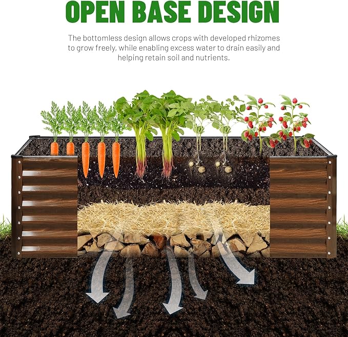 SnugNiture 8x2x2FT Galvanized Raised Garden Bed Kit, Metal Planter Box for Planting Plants Vegetables, Brown