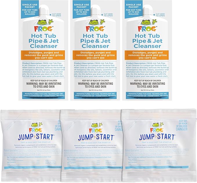 FROG Jump Start and Pipe & Jet Cleanser for Hot Tubs - Start-Up Chlorine Shock and Single Dose Deep Clean Purge Cleaner - Hot Tub Set Up & Treatment - 3 Pack