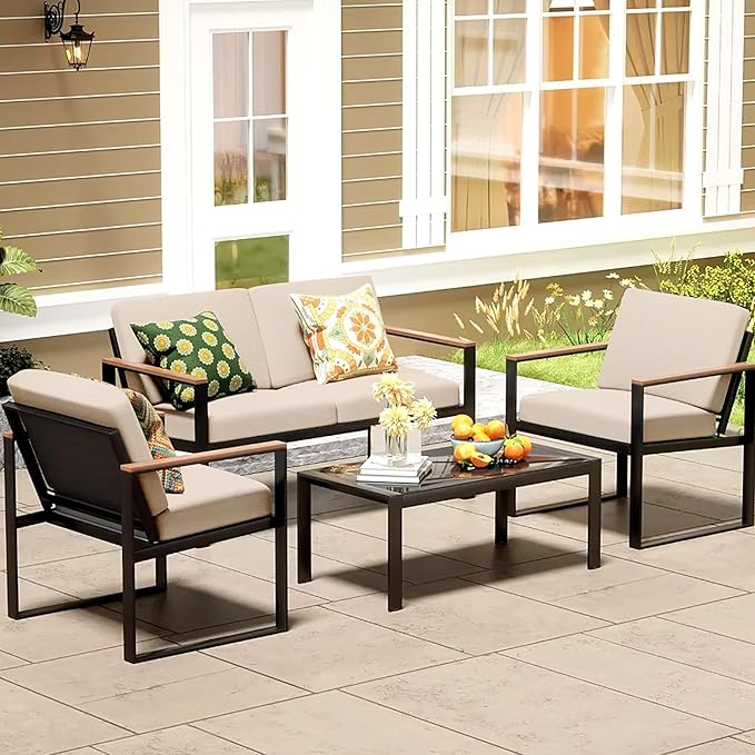 8Pcs Patio Cushion Covers,Outdoor Cushions Covers,Stretch Cushion Covers Replacement, Washable and Reusable Furniture Protectors(Beige)