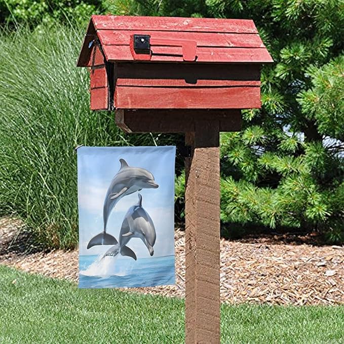 Delerain Dolphins Garden Flag, 28 x 40 Inch Double Sided Design Weather Resistant Indoor & Outdoor Decoration Small Banner for Home Yard Lawn Patio Office