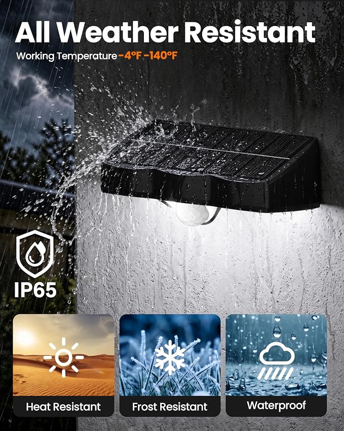 VOLISUN Fence Lights Solar Powered, Motion Sensor Outdoor Lights 160° Wide Angle 16.4FT Detection, IP65 Waterproof, 3 Modes, Dusk to Dawn, 6000K Cool White Solar Fence Lights for Garden Yard 8 Pack