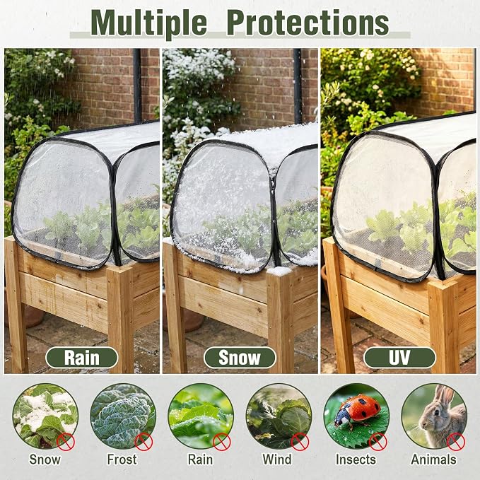 4 Pack Garden Covers for Raised Beds, 45 x 22 x 18 Garden Row Plants Cover Accelerator, Freeze Protection Greenhouse Cover for Raised Beds Protecting Seedlings Fruits with Ground Stakes
