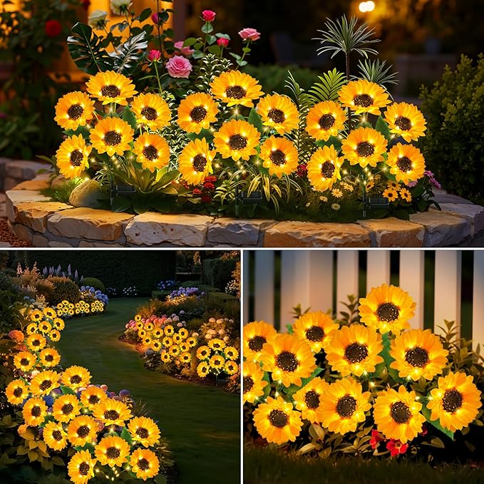 Ahaorigin Solar Sunflower Lights 6 Pack, 36 LED Solar Garden Lights Outdoor, IP65 Waterproof Solar Flowers for Yard Patio Decor, Auto On/Off, Best Mother’s Day Gift Ideas for Mom Grandma Women