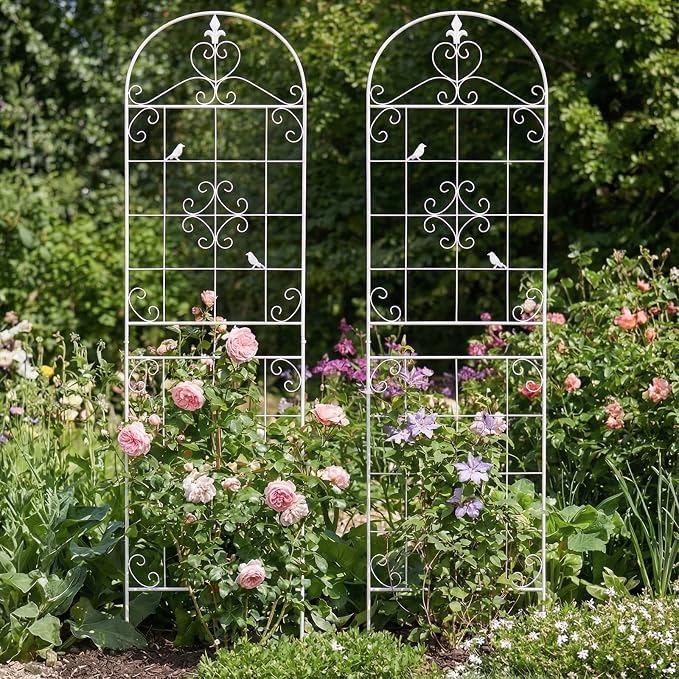 Garden Trellis for Climbing Plants Outdoor, Maidapulu 2 Pack 70.8x19.6 Inch White Metal Trellis - Rustproof Lattice Support Panel with Easy Assembly for Roses, Clematis, Cucumbers, Vegetable Garden