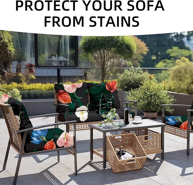 Outdoor Cushion Covers Set,8PCS Patio Furniture Couch Seat Slipcovers, Replacement for Sofa Sectional Chair(Cover，Only)
