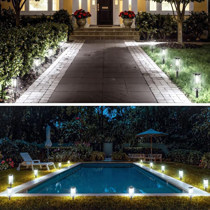 12 Pack Solar Lights Outdoor,IP65 Waterproof Solar Pathway Lights Outdoor Garden Light, Solar Lights Pathways Cool White LED Landscape Lighting for Walkway, Driveway, Yard, Patio, Garden Decor