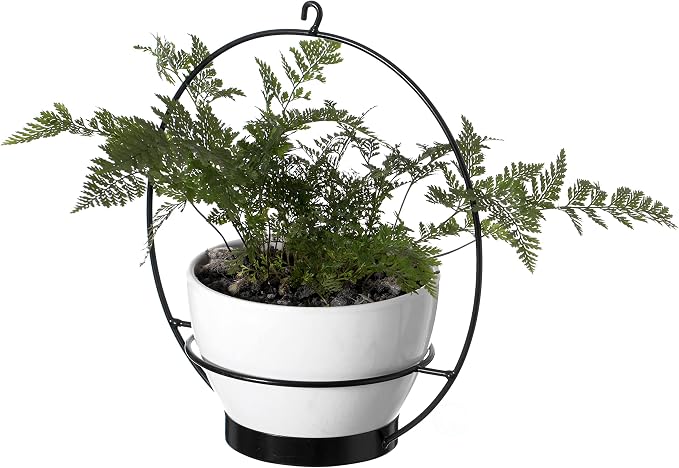 Gardenised Decorative Metal Hanging Planter with Tree Pots for Flowers, White and Black - Small