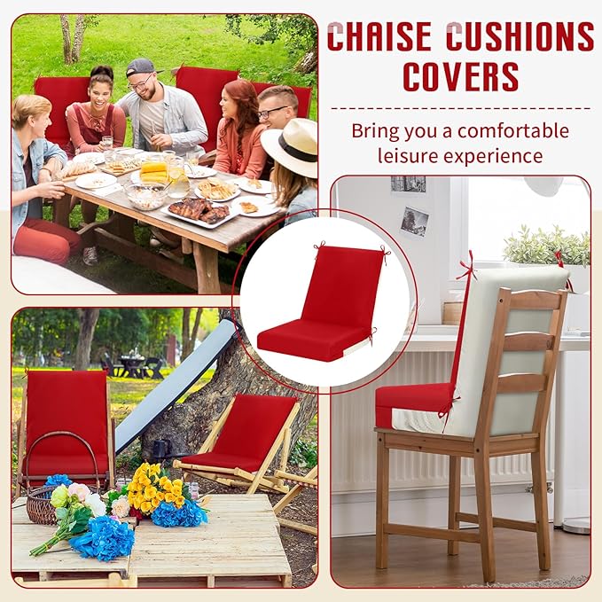 Tudomro 4 Pcs Outdoor High Back Chair Cushion Covers (Not Includes Cushion) Waterproof Patio Replacement Rocking Chair Slipcover Seat Pad Cover with Tie for Furniture (Red,44'' X 21'')