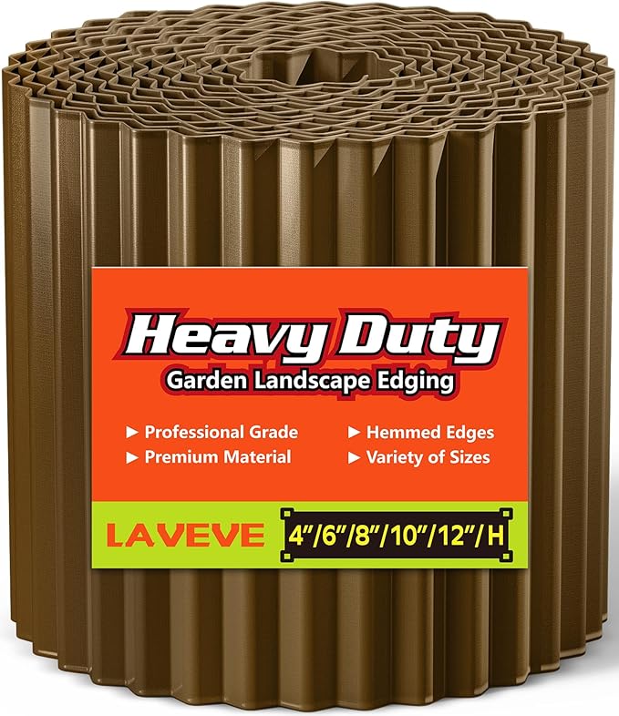 LAVEVE Corrugated Metal Garden Edging 8" x 20Ft, Landscape Edging Border for Lawn, Flower Bed, Garden Fence, Paver Edging (Bronze)