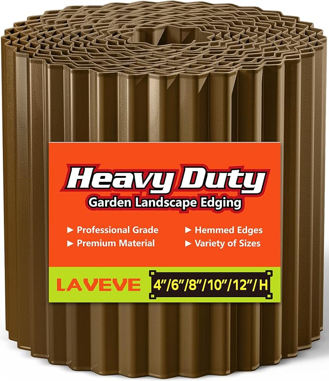LAVEVE Corrugated Metal Garden Edging 6" x 20Ft, Landscape Edging Border for Lawn, Flower Bed, Garden Fence, Paver Edging (Bronze)