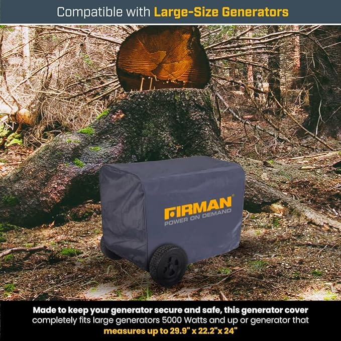 FIRMAN 1009 Large Portable Generator Cover, Heavy Duty Waterproof Vinyl, Double Insulated Protection for Generators 5000 Watts and above, with Drawstring Closure and Secure Pull Cord