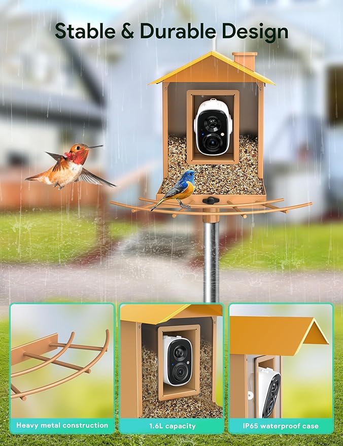 Osoeri Bird Feeder with Camera, Camera Bird Feeder for Outside, Solar-Powered, Smart AI Identify Birds, Auto Capture Video & Instant Arrival Alert, Ideal Gift for Family and Birdlover