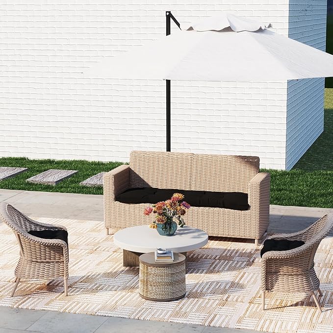 Outdoor Chair Cushions Set of 2, 19x19x4 Inch Seat Pads with Ties for Patio Wicker Chairs Garden Dining Chair, Indoor Outside Use, Fade-Resistant & Waterproof, Black