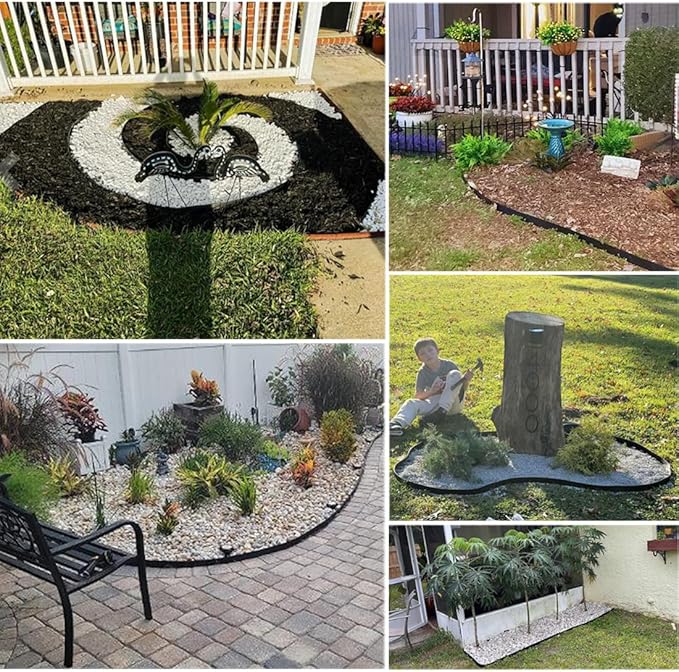 Landscape Edging 33FT,Garden Edging Borders [Extra Tall 4IN High] Flexible Lawn Edging Kit with Total 50pcs Stakes,Mini Plastic Fence Edge Used for Yard,Flowerbeds,Landscaping,Grass,Tree -Grey
