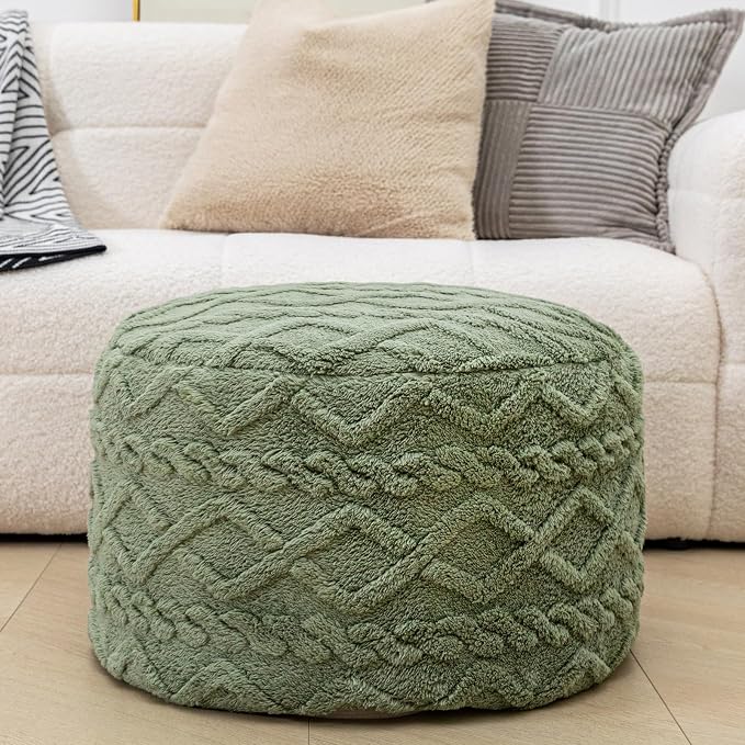 Poofieotto Round Pouf Ottoman Stuffed 20x12 Inches Floor Pouf Chair for Living Room Bedroom Modern Foam Pouf Ottoman Foot Rest for Couch Home Decor Pouffe Sage Green
