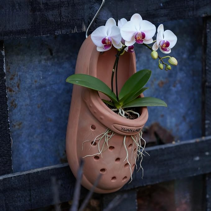 Terracotta Orchid Pot, Handmade Hanging Planter with Breathable Perforated Design, Rustic Clay Pot for Orchids, Succulents, Air Plants Mini Phalaenopsis, Unique Garden Decor