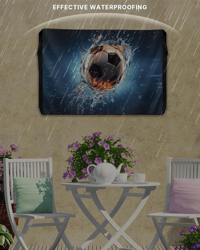 Outdoor TV Cover Waterproof Weatherproof 52 to 55 Inch, Sport Football with Water Outside TV Covers with Zipper Flap, TV Screen Protectors for LED LCD OLED Television
