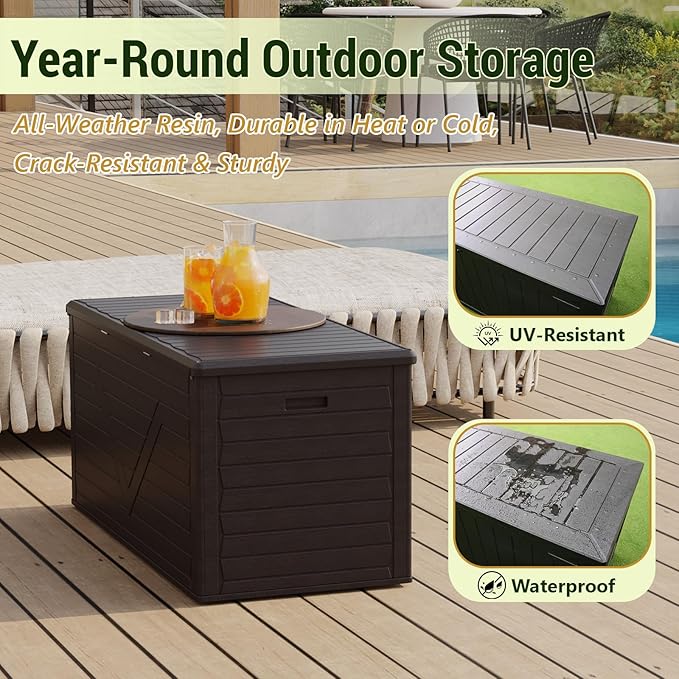 Outdoor Storage Deck Box Waterproof, 260 Gal Pro Large Lockable Patio Storage Bin Chest, Resin Outside Container Seat Bench for Furniture Cushions, Pool Accessories, Garden Tools & Delivery, Black