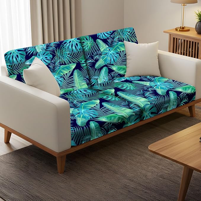 pickyNproud 4Pcs Patio Cushion Covers Stretch Outdoor Couch Cushions Slipcovers Replacement Washable Furniture Protector with Elastic Bottom Sofa Chair Seat Cover, Palm Leaves