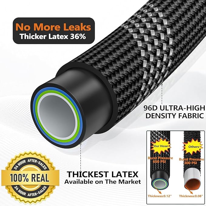 100 FT Non-Expandable Garden Hose, Lightweight Hose with 10 Function Spray Nozzle, Kink-Free Flexible Water Hose, Leak-Proof, 3/4'' Solid Connectors Garden Hose,Ultra Durable Garden Hoses