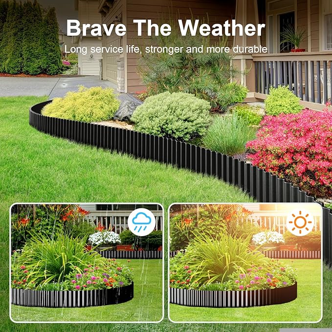 Land Guard Corrugated Garden Edging Border, 6"×50' Landscape Paver Edging, Tall Landscape Edging, Fence for Garden, Flower Bed, Lawn and Landscape Edging (Black)
