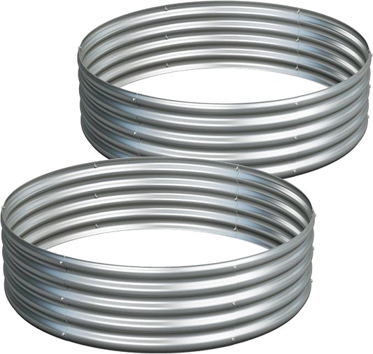 2PCS 4x4x1ft Galvanized Raised Garden Bed Kit,Round Garden Bed Outdoor Planter Box for Vegetables,Flowers,Herbs,Easy Assembly,Silver