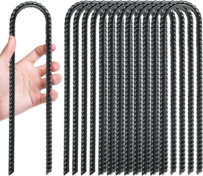 Gtongoko Trampoline Stakes Heavy Duty, 12/16 Inch U-Shaped Ground Anchors, 8mm Galvanized Steel Rebar Wind Stakes for Trampoline Safety, Anti-Rust Outdoor Stakes for Trampoline, Tent, Swing Set