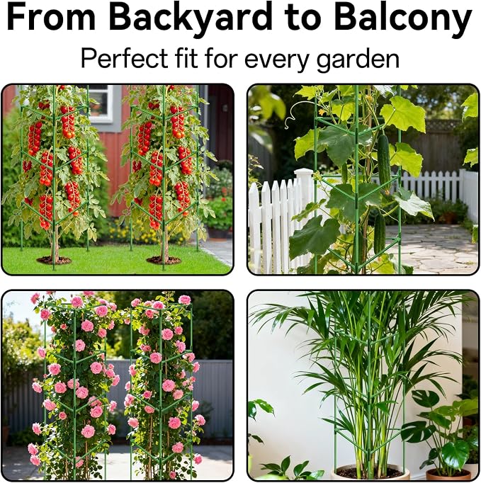 Halatool 72 Inch Tall Tomato Cages Heavy Duty, 4 Pack Metal Adjustable Plant Support Stakes for Pots, Large Trellis for Garden Climbing Vegetables Cucumbers Flowers Fruits